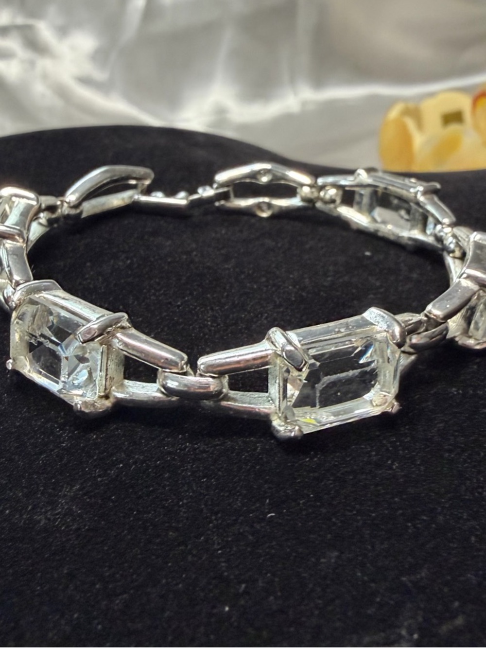 Swarovski Silver-Tone Clear Emerald-Cut Crystal Link Bracelet - Picture 2 of 10